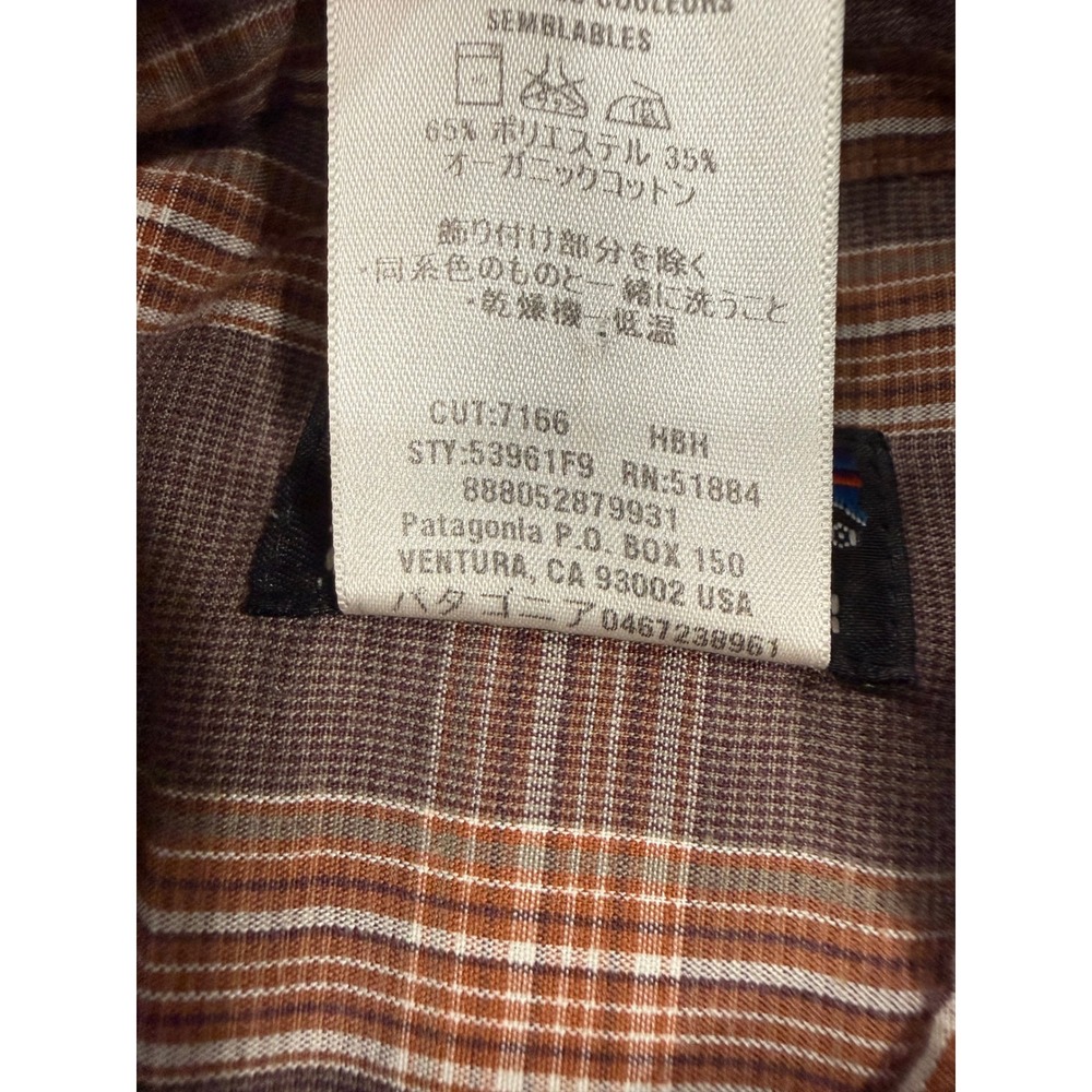 Patagonia Mens Large Brown Plaid Organic Cotton Blend Short Sleeve Shirt 53961 - Picture 5 of 10